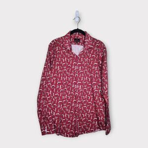 Simon Carter Mens Snowboard Print Red Button Down Shirt Large Ski Winter